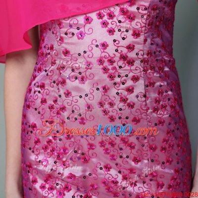 Mermaid Scoop Floor Length Hot Pink Prom Dresses Tulle Sleeveless Beading
