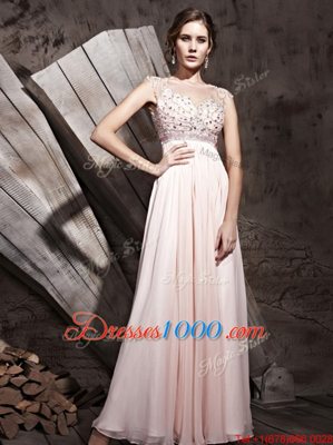Floor Length Pink Prom Evening Gown Scoop Sleeveless Side Zipper
