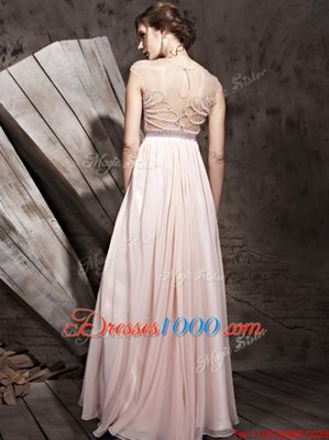 Floor Length Pink Prom Evening Gown Scoop Sleeveless Side Zipper