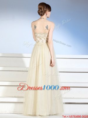 Gorgeous Champagne Column/Sheath Appliques Formal Evening Gowns Side Zipper Chiffon and Tulle Sleeveless Floor Length