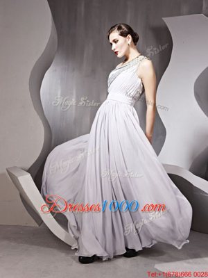 One Shoulder Sleeveless Side Zipper Prom Gown Silver Chiffon