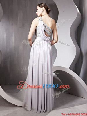 One Shoulder Sleeveless Side Zipper Prom Gown Silver Chiffon