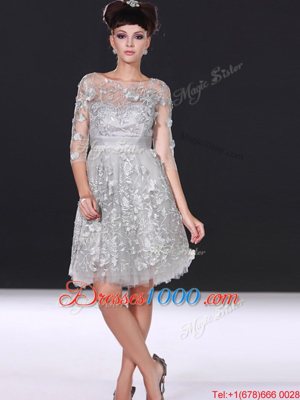 3|4 Length Sleeve Zipper Knee Length Beading and Lace Prom Dress