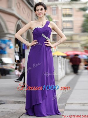 Flirting One Shoulder Purple Sleeveless Chiffon Zipper Prom Dress for Prom and Party
