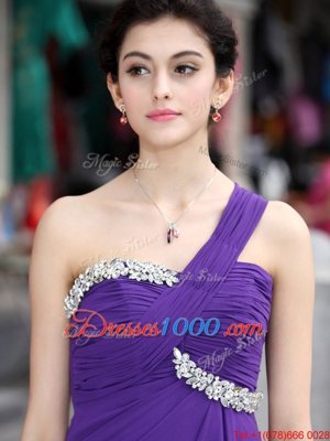 Flirting One Shoulder Purple Sleeveless Chiffon Zipper Prom Dress for Prom and Party