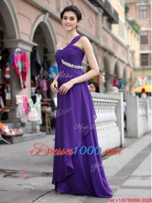 Flirting One Shoulder Purple Sleeveless Chiffon Zipper Prom Dress for Prom and Party