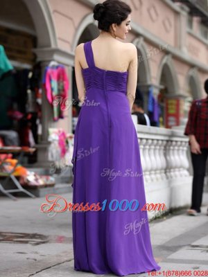 Flirting One Shoulder Purple Sleeveless Chiffon Zipper Prom Dress for Prom and Party
