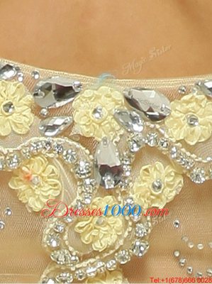 Pretty Mermaid Beading and Hand Made Flower Prom Evening Gown Light Yellow Side Zipper Sleeveless With Brush Train