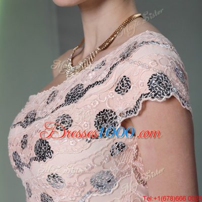 One Shoulder Floor Length Side Zipper Baby Pink and In for Prom and Party with Beading and Appliques