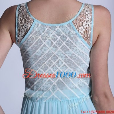 Dramatic Scoop Lace Homecoming Dress Light Blue Side Zipper Sleeveless Floor Length