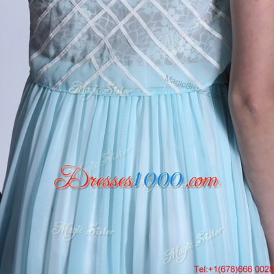Dramatic Scoop Lace Homecoming Dress Light Blue Side Zipper Sleeveless Floor Length