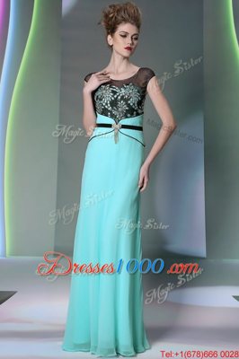 Dazzling Scoop Chiffon Sleeveless Floor Length Dress for Prom and Appliques