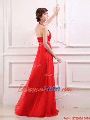 Attractive Halter Top Sleeveless Chiffon Evening Dress Beading Zipper