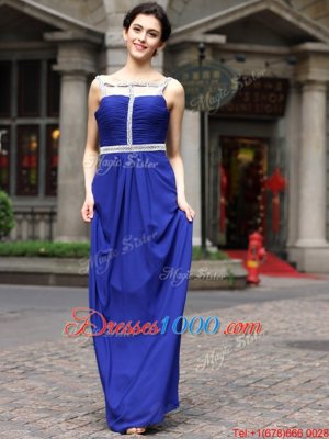 Wonderful Square Sleeveless Prom Party Dress Floor Length Beading Royal Blue Chiffon