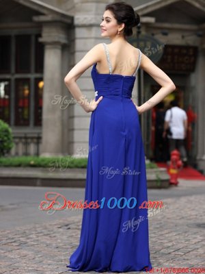 Wonderful Square Sleeveless Prom Party Dress Floor Length Beading Royal Blue Chiffon