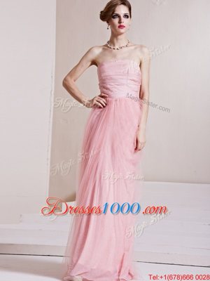Sleeveless Side Zipper Floor Length Ruching Hoco Dress