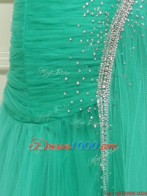 Most Popular Turquoise Sleeveless Organza Brush Train Side Zipper Dress for Prom for Prom and Party
