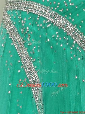 Most Popular Turquoise Sleeveless Organza Brush Train Side Zipper Dress for Prom for Prom and Party