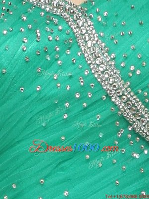 Most Popular Turquoise Sleeveless Organza Brush Train Side Zipper Dress for Prom for Prom and Party
