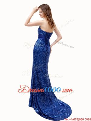 With Train Mermaid Sleeveless Royal Blue Homecoming Dress Brush Train Lace Up