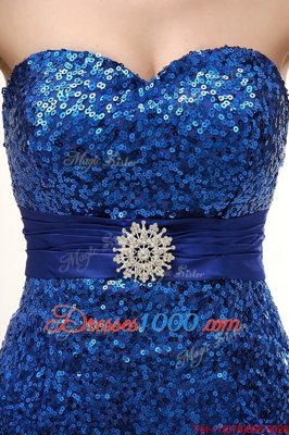 With Train Mermaid Sleeveless Royal Blue Homecoming Dress Brush Train Lace Up