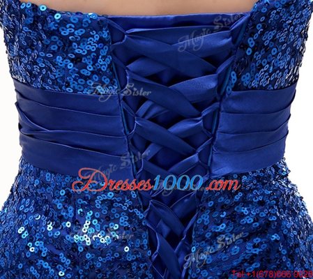 With Train Mermaid Sleeveless Royal Blue Homecoming Dress Brush Train Lace Up