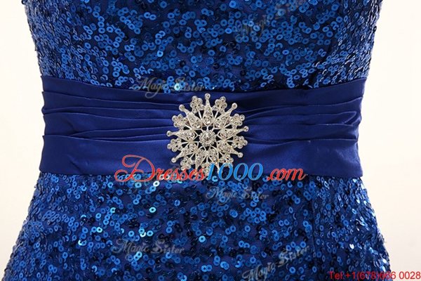 With Train Mermaid Sleeveless Royal Blue Homecoming Dress Brush Train Lace Up