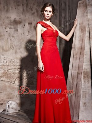 Fancy Red Side Zipper Sweetheart Beading Prom Gown Taffeta Sleeveless