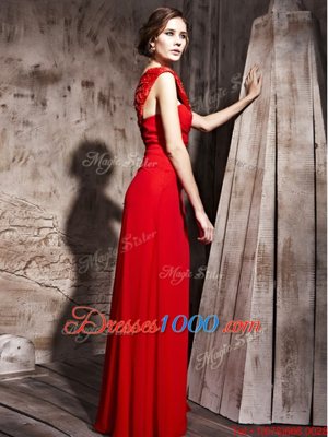 Fancy Red Side Zipper Sweetheart Beading Prom Gown Taffeta Sleeveless