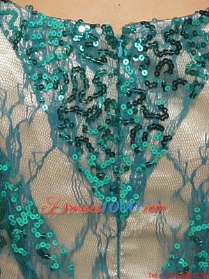 Scoop Teal Sleeveless Floor Length Beading and Sequins Zipper Going Out Dresses