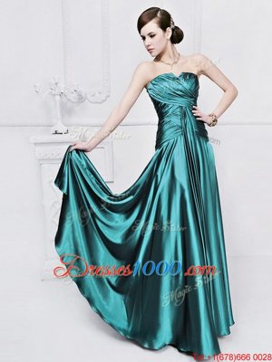 Sleeveless Lace Up Floor Length Ruching Homecoming Dress