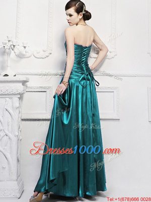 Sleeveless Lace Up Floor Length Ruching Homecoming Dress