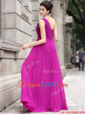 Top Selling One Shoulder Fuchsia Sleeveless Chiffon Zipper Dress for Prom for Prom and Party