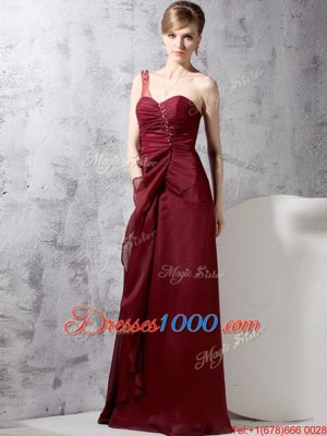 One Shoulder Floor Length Column/Sheath Sleeveless Burgundy Prom Dress Zipper