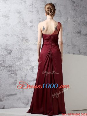 One Shoulder Floor Length Column/Sheath Sleeveless Burgundy Prom Dress Zipper