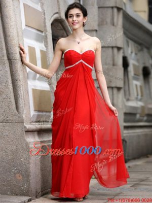 Hot Sale Coral Red Zipper Homecoming Dress Beading Sleeveless Ankle Length