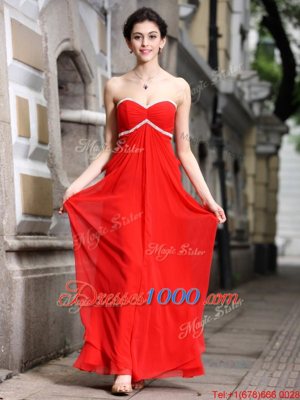 Hot Sale Coral Red Zipper Homecoming Dress Beading Sleeveless Ankle Length
