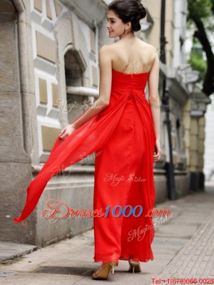 Hot Sale Coral Red Zipper Homecoming Dress Beading Sleeveless Ankle Length