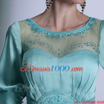 Aqua Blue Zipper Bateau Sequins and Pleated Homecoming Dress Chiffon Half Sleeves