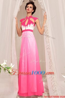 Cheap Hot Pink Empire Beading Prom Party Dress Zipper Chiffon Sleeveless Floor Length