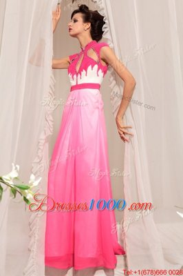 Cheap Hot Pink Empire Beading Prom Party Dress Zipper Chiffon Sleeveless Floor Length