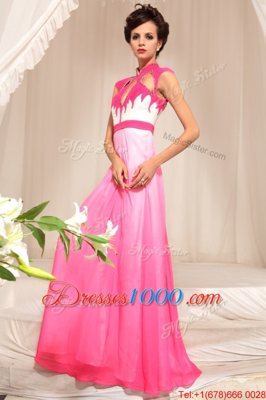 Cheap Hot Pink Empire Beading Prom Party Dress Zipper Chiffon Sleeveless Floor Length