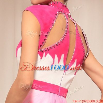 Cheap Hot Pink Empire Beading Prom Party Dress Zipper Chiffon Sleeveless Floor Length