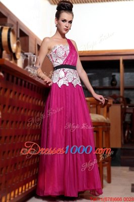 One Shoulder Sleeveless Beading and Appliques and Ruching Side Zipper Evening Dress