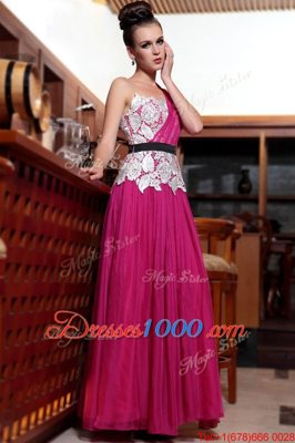 One Shoulder Sleeveless Beading and Appliques and Ruching Side Zipper Evening Dress