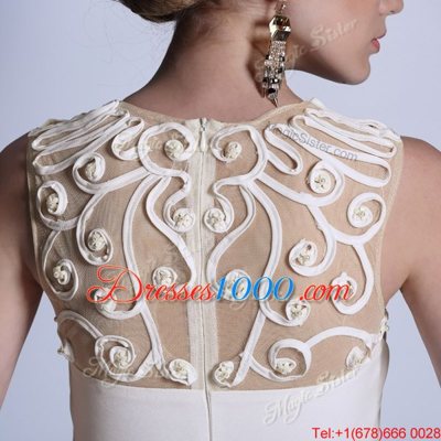 Simple Scoop White Empire Beading and Hand Made Flower Prom Party Dress Zipper Chiffon Sleeveless Floor Length