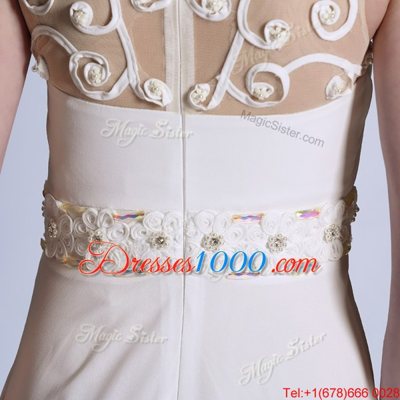 Simple Scoop White Empire Beading and Hand Made Flower Prom Party Dress Zipper Chiffon Sleeveless Floor Length