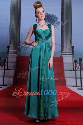 Elastic Woven Satin Sleeveless Ankle Length Dress for Prom and Beading and Lace