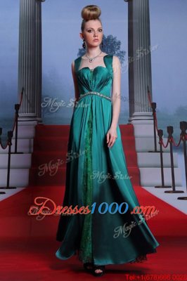 Elastic Woven Satin Sleeveless Ankle Length Dress for Prom and Beading and Lace