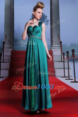 Elastic Woven Satin Sleeveless Ankle Length Dress for Prom and Beading and Lace